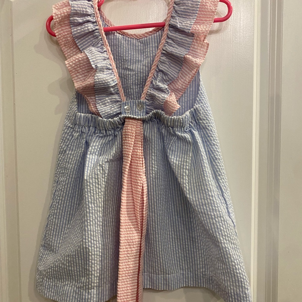Smocked Blessing seersucker dress with ruffles - Picture 2 of 2
